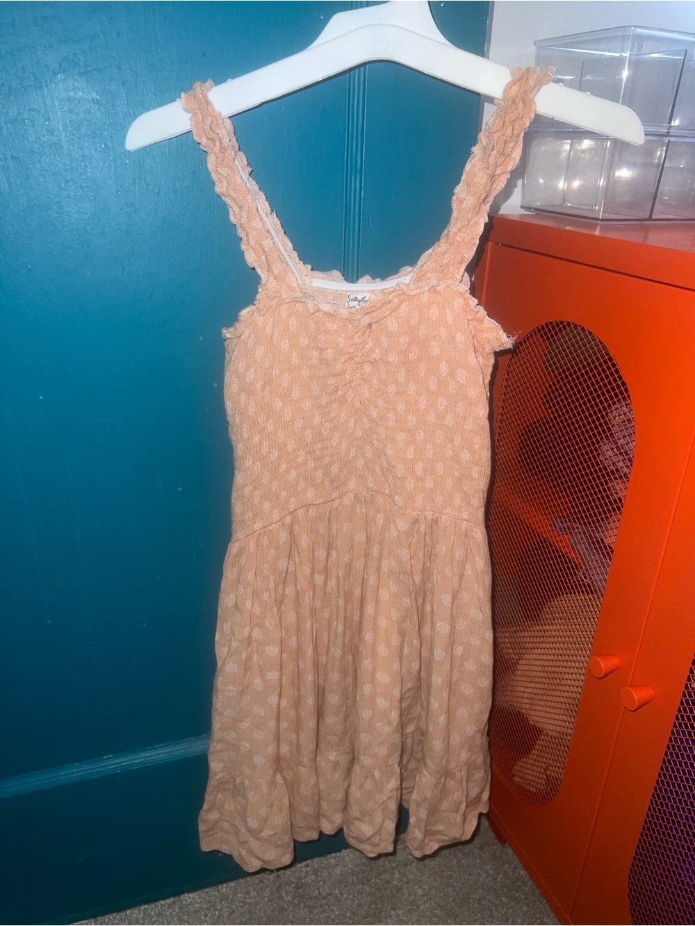 Ruffled Strap Peach Mini Dress
